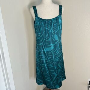 Ann Taylor 100% silk turquoise green print dress size 10